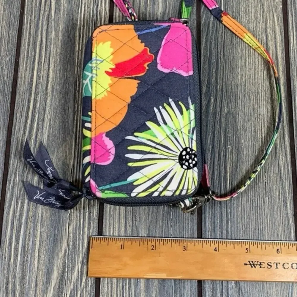 Vera Bradley Floral Crossbody‎ Wallet Wristlet Purse Gray Pockets Small - Picture 4 of 8